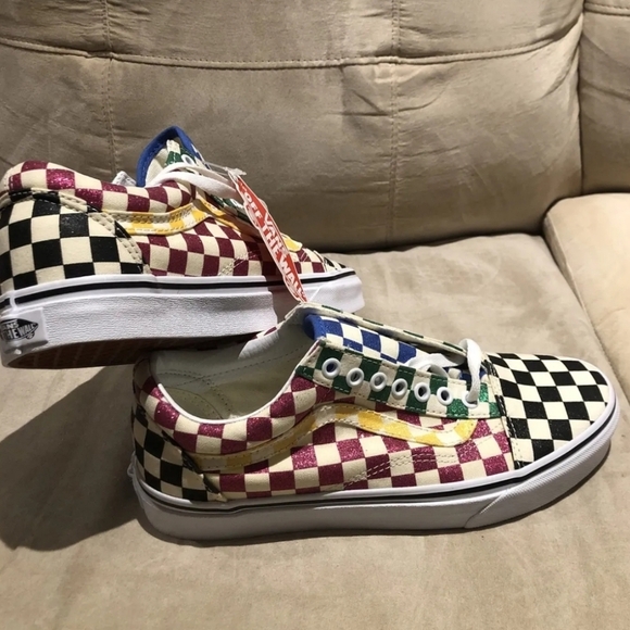 Vans Old Skool Women 7 Glitter Checkered Multicolored VNOA4U3B1HP - Picture 4 of 7